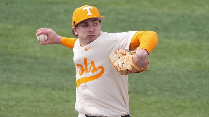 Tennessee's Tegan Kuhns (21) pitches against St. Bonaventure in an NCAA college baseball game on Sunday, March 9, 2025, in Knoxville, Tenn.