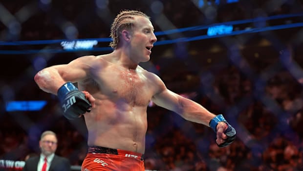 Paddy Pimblett celebrates after defeating Michael Chandler at UFC 314