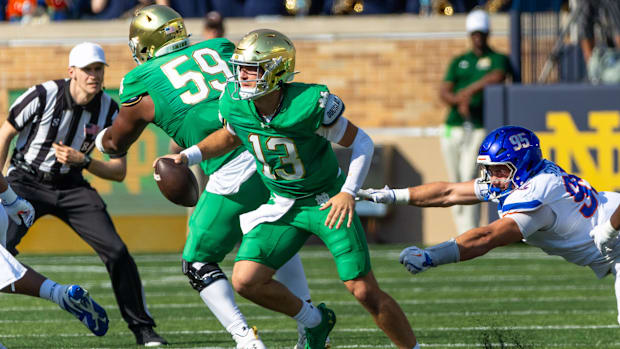 CJ Carr of Notre Dame against Boise Stat