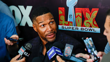 Feb 6, 2025; New Orleans, LA, USA; Fox Sports NFL Sunday pregame analyst Michael Strahan during a Fox Sports media party in advance of Super Bowl LIX at Convention Center. Mandatory Credit: Stephen Lew-Imagn Images 