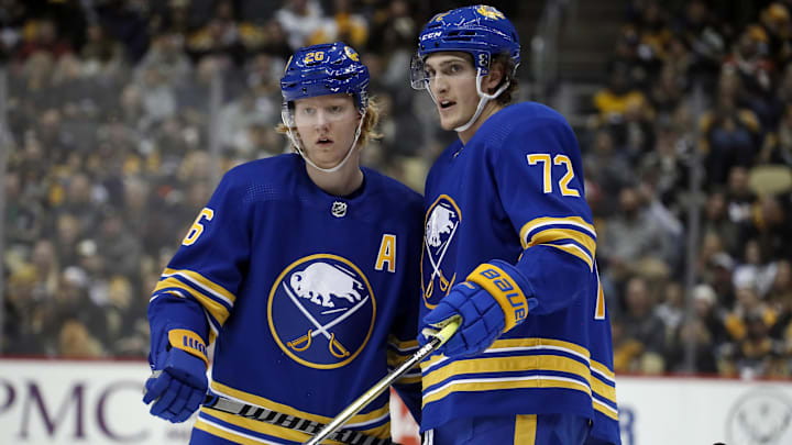 Buffalo Sabres players Rasmus Dahlin and Tage Thompson