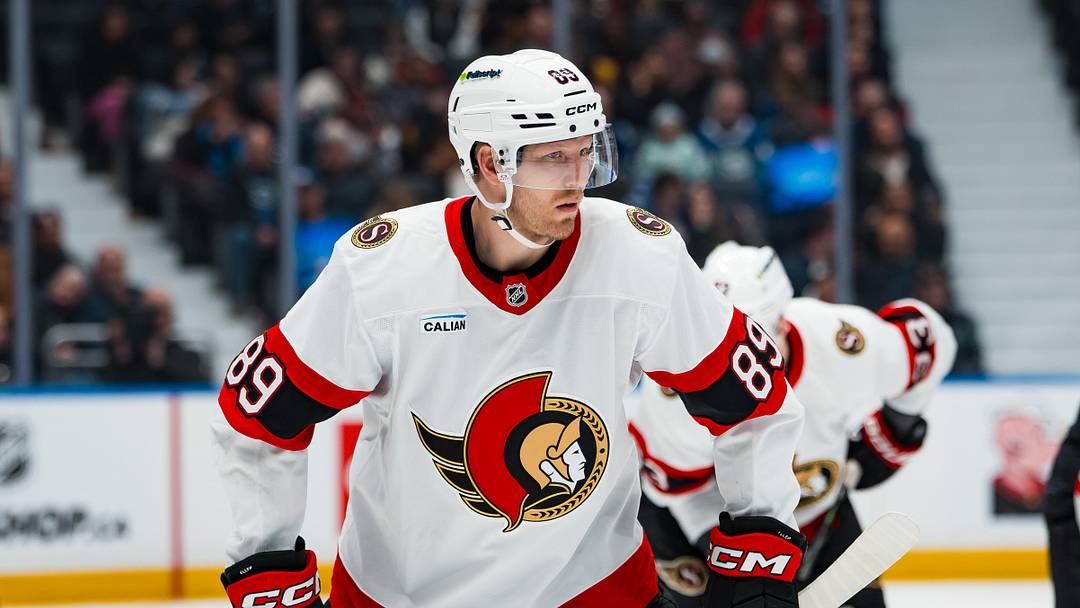 Mar 9, 2026; Vancouver, British Columbia, CAN; Ottawa Senators forward Lars Eller (89) during a stop in play against the Vancouver Canucks in the second period at Rogers Arena. Mandatory Credit: Bob Frid-Imagn Images
