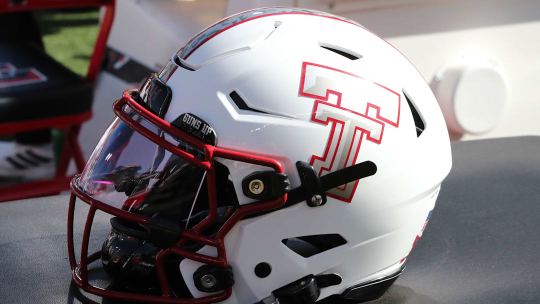 Texas Tech Red Raiders helmet worn against BYU. Texas Tech Red Raiders helmet worn against BYU.