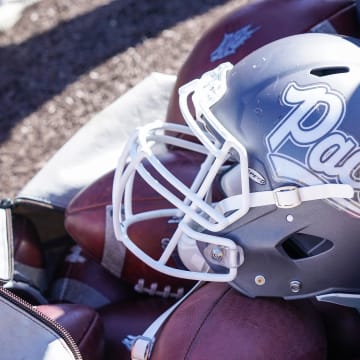 Oct 26, 2019; Laramie, WY, USA; A general view of Nevada Wolf Pack helmet during a game against the Wyoming Cowboys at Jonah Field War Memorial Stadium. Mandatory Credit: Troy Babbitt-USA TODAY Sports