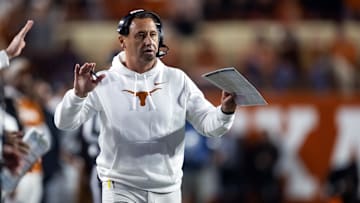 Dec 21, 2024; Austin, Texas, USA; Texas Longhorns head coach Steve Sarkisian against the Clemson Tigers during the CFP National playoff first round at Darrell K Royal-Texas Memorial Stadium.