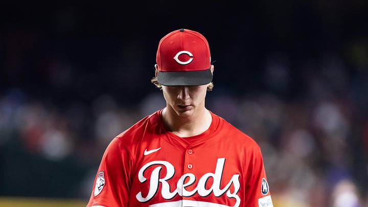 Cincinnati Reds pitcher Brady Singer reacts