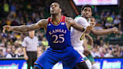 Feb 4, 2014; Waco, TX, USA; Kansas Jayhawks forward Tarik Black (25) during the game against the Baylor Bears at the Ferrell Center. The Jayhawks defeated the Bears 69-52. Mandatory Credit: Jerome Miron-Imagn Images