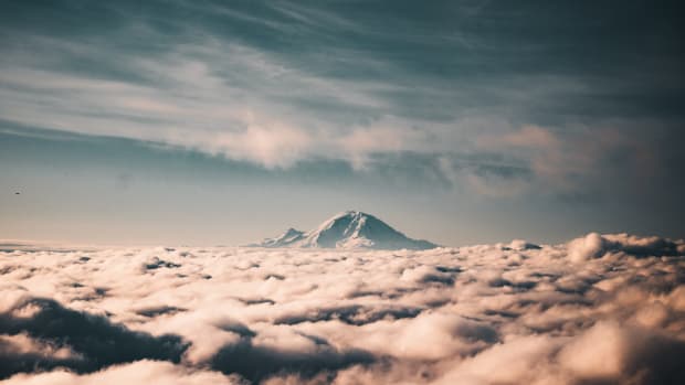 Picture shows Mt. Rainier above the clouds