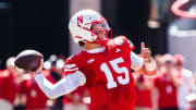 Aug 31, 2024; Lincoln, Nebraska, USA; Nebraska Cornhuskers quarterback Dylan Raiola (15) throws a pass against the UTEP Miners during the first quarter at Memorial Stadium. Mandatory Credit: Dylan Widger-USA TODAY Sports