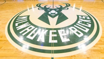 Mar 30, 2016; Milwaukee, WI, USA; The Milwaukee Bucks logo on the floor prior o the game against the Phoenix Suns at BMO Harris Bradley Center.  Milwaukee won 105-94.  Mandatory Credit: Jeff Hanisch-USA TODAY Sports