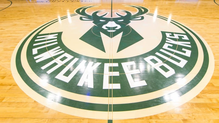 Mar 30, 2016; Milwaukee, WI, USA; The Milwaukee Bucks logo on the floor prior o the game against the Phoenix Suns at BMO Harris Bradley Center.  Milwaukee won 105-94.  Mandatory Credit: Jeff Hanisch-USA TODAY Sports