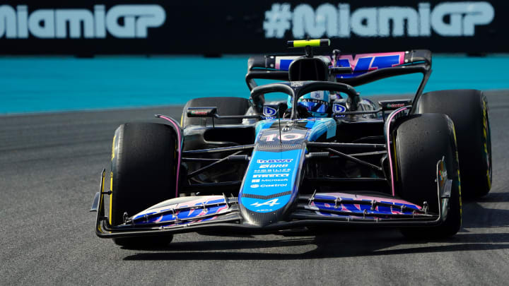 May 3, 2024; Miami Gardens, Florida, USA; Alpine driver Pierre Gasley (10) races out of turn 17 during F1 Sprint Qualifying at Miami International Autodrome. Mandatory Credit: John David Mercer-USA TODAY Sports