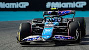 May 3, 2024; Miami Gardens, Florida, USA; Alpine driver Pierre Gasley (10) races out of turn 17 during F1 Sprint Qualifying at Miami International Autodrome.