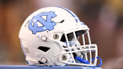 Sep 13, 2019; Winston-Salem, NC, USA; A North Carolina Tar Heels helmet lays on the sidelines during the fourth quarter against the Wake Forest Demon Deacons at BB&T Field. Mandatory Credit: Jeremy Brevard-Imagn Images