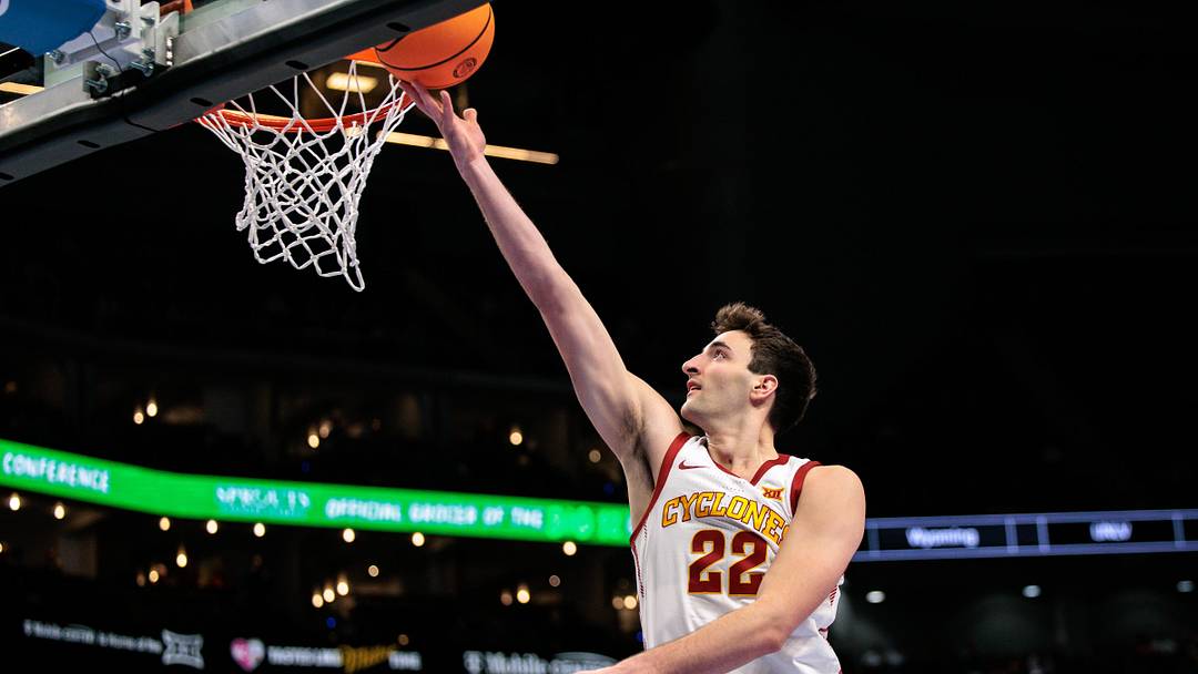 Mar 11, 2026; Kansas City, MO, USA; Iowa State Cyclones forward Milan Momcilovic (22) shoots the ball during the first half against the Arizona State Sun Devils at T-Mobile Center. Mar 11, 2026; Kansas City, MO, USA; Iowa State Cyclones forward Milan Momcilovic (22) shoots the ball during the first half against the Arizona State Sun Devils at T-Mobile Center.