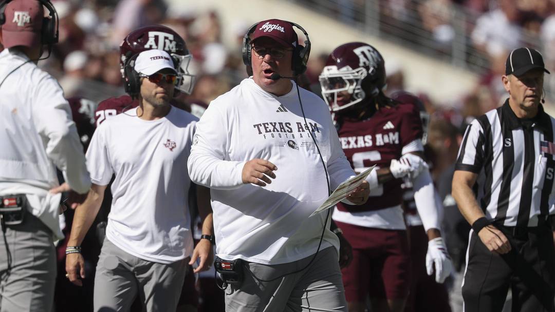 Texas A&M Aggies head coach Mike Elko on the sideline during the second quarter against the South Carolina Gamecocks.