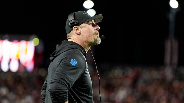 Detroit Lions head coach Dan Campbell watches a replay against San Francisco 49ers during the first half at Levi's Stadium in Santa Clara, Calif. on Monday, Dec. 30, 2024.