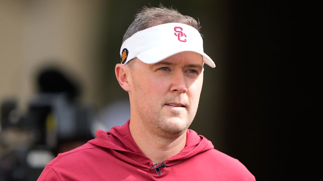 Sep 10, 2022; Stanford, California, USA;  USC Trojans head coach Lincoln Riley walks out of the tunnel for warmups before the start of the first quarter against the Stanford Cardinal at Stanford Stadium. Mandatory Credit: Stan Szeto-Imagn Images