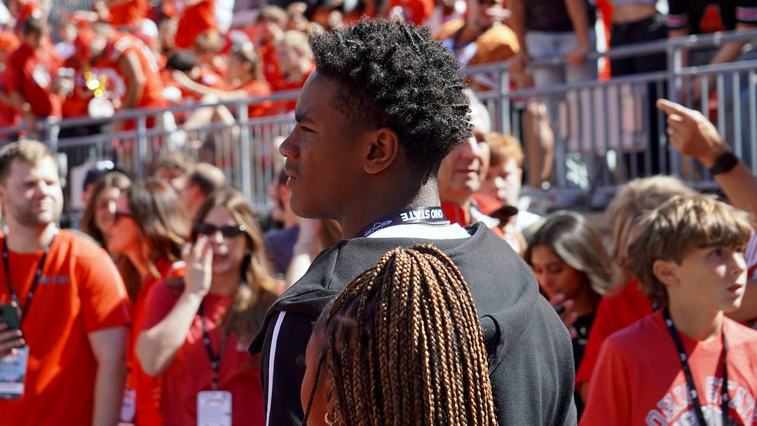 Kemon Spell, McKeesport running back, soaks up the atmosphere of the game between the Ohio State Buckeyes and Texas Longhorns at Ohio Stadium on Aug. 30, 2025.