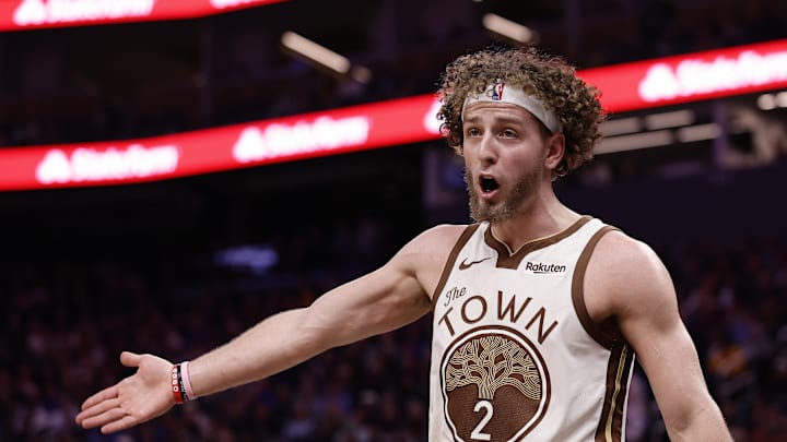 Feb 9, 2026; San Francisco, California, USA; Golden State Warriors guard Brandin Podziemski (2). Mandatory Credit: Kelley L Cox-Imagn Images