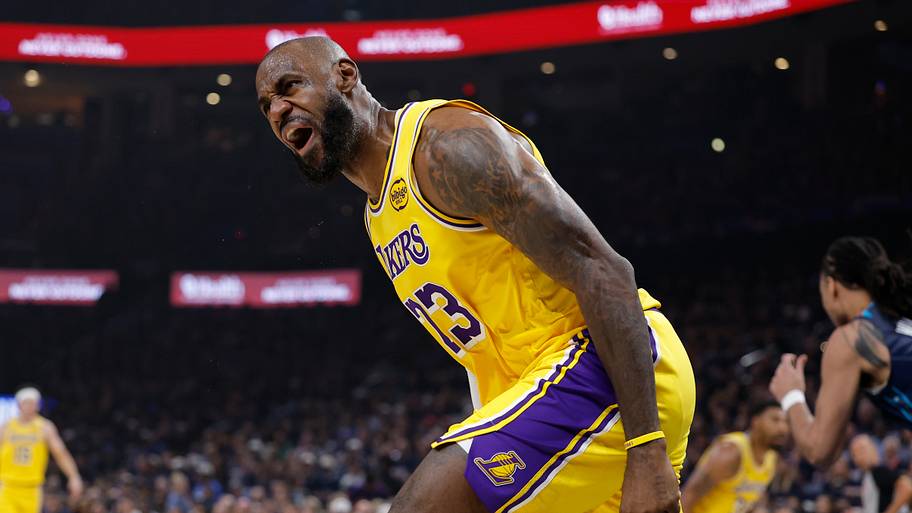 Los Angeles Lakers forward LeBron James reacts after a play against the Oklahoma City Thunder.