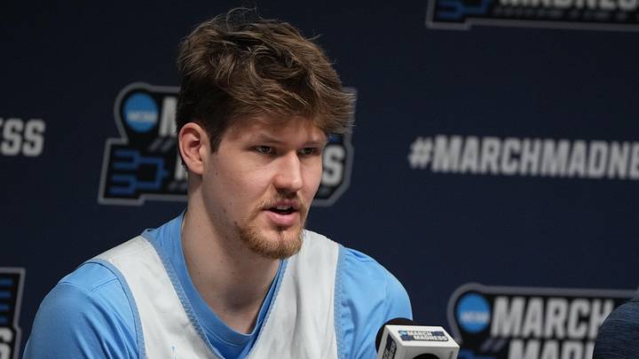 Mar 18, 2026; Greenville, SC, USA; North Carolina Tar Heels center Henri Veesaar (13) during a press conference ahead of the first round of the men's 2026 NCAA Tournament at Bon Secours Wellness Arena. Mandatory Credit: Bob Donnan-Imagn Images