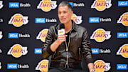 Feb 4, 2025; El Segundo, CA, USA; Los Angeles Lakers vice president of basketball operations and general manager Rob Pelinka  Mandatory Credit: Gary A. Vasquez-Imagn Images
