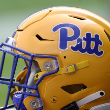 Sep 25, 2021; Pittsburgh, Pennsylvania, USA;  A Pittsburgh Panthers helmet on the sidelines against the New Hampshire Wildcats during the first quarter at Heinz Field. Mandatory Credit: Charles LeClaire-USA TODAY Sports