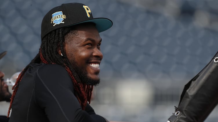 Sep 13, 2023; Pittsburgh, Pennsylvania, USA; Pittsburgh Pirates shortstop Oneil Cruz (15) reacts at