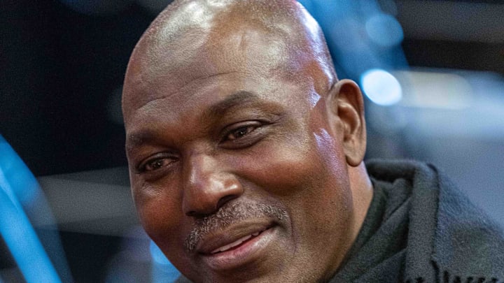 February 19, 2022; Cleveland, OH, USA; NBA great Hakeem Olajuwon during the 2022 NBA All-Star Saturday Night at Rocket Mortgage Field House. Mandatory Credit: Kyle Terada-Imagn Images