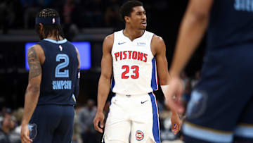 Apr 5, 2024; Memphis, Tennessee, USA; Detroit Pistons guard Jaden Ivey (23) : Petre Thomas-Imagn Images
