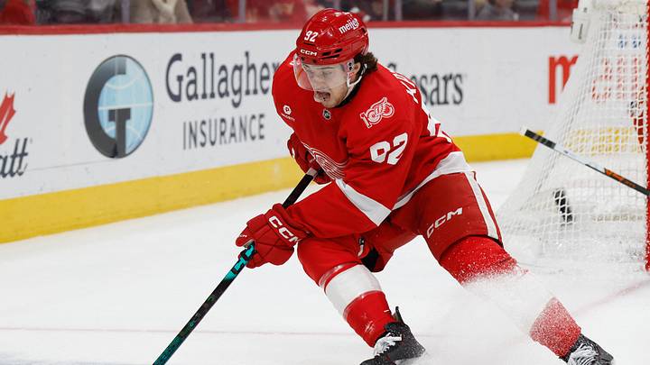 Detroit Red Wings center Marco Kasper (92). Credit: Rick Osentoski-Imagn Images