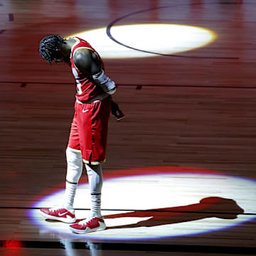 Aug 4, 2020; Lake Buena Vista, USA; Robert Covington #33 of the Houston Rockets stands on the court before the game against the Portland Trail Blazers at The Arena at ESPN Wide World Of Sports Complex on August 04, 2020 in Lake Buena Vista, Florida. Mandatory Credit: Kevin C. Cox/Pool Photo via Imagn Images