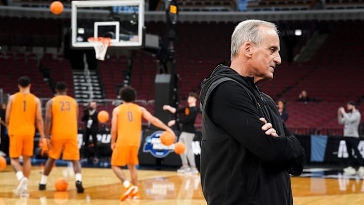 Tennessee coach Rick Barnes during a practice ahead of the team's NCAA Tournament Sweet 16 game against Iowa State at the United Center in Chicago on March 26, 2026.