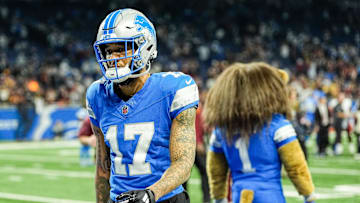 Detroit Lions wide receiver Tim Patrick (17) walks off the field after 45-31 loss to Washington Commanders at the NFC divisional round at Ford Field in Detroit on Saturday, Jan. 18, 2025.