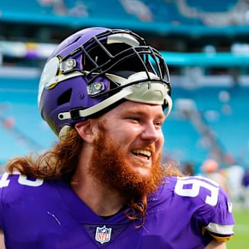 Oct 16, 2022; Miami Gardens, Florida, USA; Minnesota Vikings defensive tackle James Lynch (92) after a game against the Miami Dolphins at Hard Rock Stadium. Mandatory Credit: Rich Storry-Imagn Images