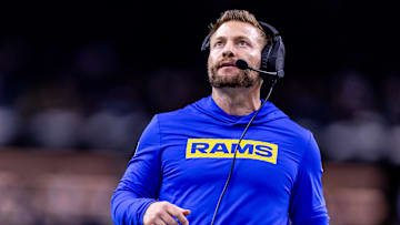 Dec 1, 2024; New Orleans, Louisiana, USA;  Los Angeles Rams head coach Sean McVay looks on against the New Orleans Saints during the second half at Caesars Superdome. Mandatory Credit: Stephen Lew-Imagn Images