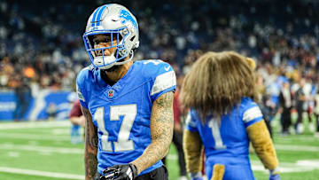 Detroit Lions wide receiver Tim Patrick (17) walks off the field after 45-31 loss to Washington Commanders at the NFC divisional round at Ford Field in Detroit on Saturday, Jan. 18, 2025.