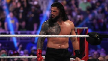 Jan 29, 2022; St. Louis, MO, USA; Roman Reigns during the Royal Rumble The Dome at America's Center. Mandatory Credit: Joe Camporeale-USA TODAY Sports