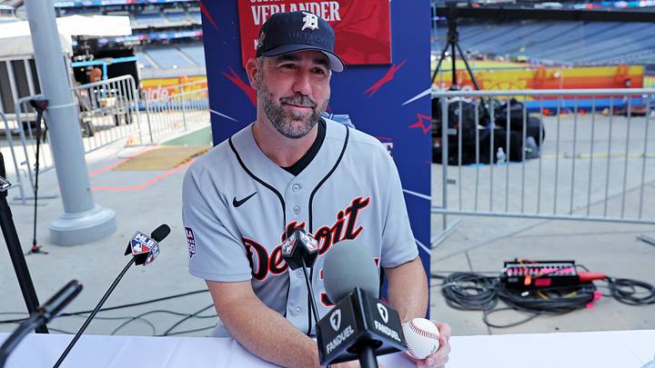 Jul 13, 2026; Philadelphia, PA, USA; Detroit Tigers Justin Verlander (35) before the home run derby at Citizens Bank Park. Mandatory Credit: Brad Penner-Imagn Images