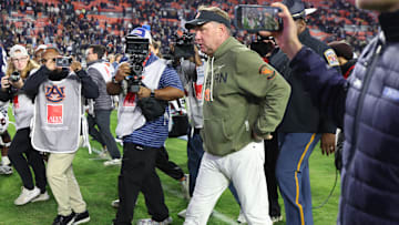 Nov 1, 2025; Auburn, Alabama, USA;  Auburn Tigers head coach Hugh Freeze walks off the field after the Tigers lost to Kentucky Wildcats at Jordan-Hare Stadium. Mandatory Credit: John Reed-Imagn Images