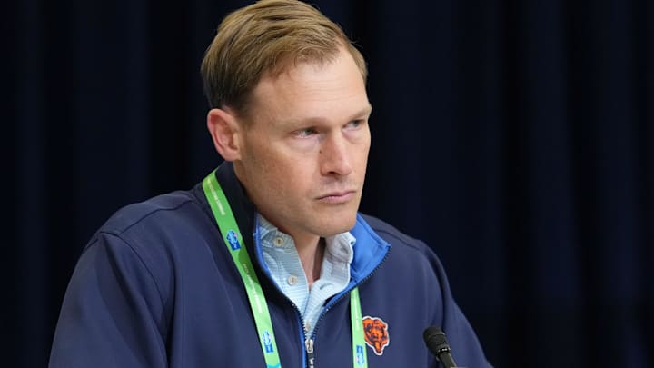 Feb 24, 2026; Indianapolis, IN, USA; Chicago Bears coach Ben Johnson speaks at the NFL Scouting Combine at the Indiana Convention Center.