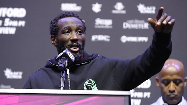 Terence Crawford during a July 27, 2023 press conference. Terence Crawford during a July 27, 2023 press conference.
