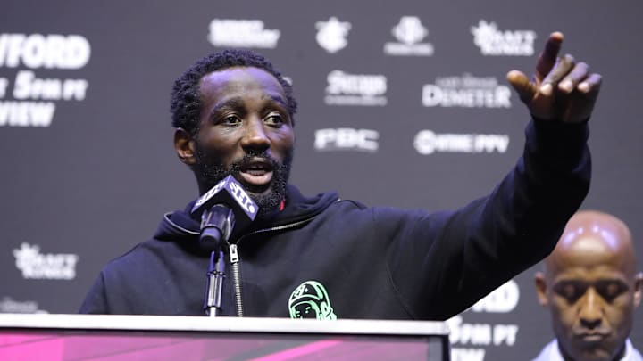Terence Crawford during a July 27, 2023 press conference. Terence Crawford during a July 27, 2023 press conference.