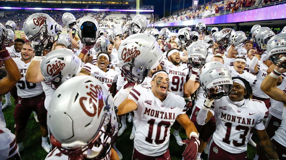 Montana Grizzlies players celebrate following a victory against Washington.