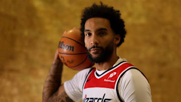 Sep 29, 2025; Washington, DC, USA; Washington Wizards forward Justin Champagnie (9) poses for a portrait during Wizards Media Day at CareFirst Arena.  Mandatory Credit: Geoff Burke-Imagn Images