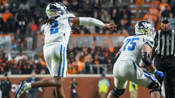 Nov 2, 2024; Knoxville, Tennessee, USA; Kentucky Wildcats quarterback Gavin Wimsatt (2) throws the ball against the Tennessee Volunteers during the second half at Neyland Stadium. Mandatory Credit: Angelina Alcantar/USA TODAY Network via Imagn Images
