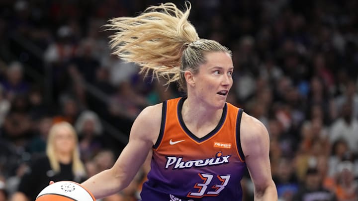 Mercury guard Sami Whitcomb (33) drives in to the lane against the New York Liberty at PHX Arena, Aug. 30, 2025, in Phoenix. Mercury guard Sami Whitcomb (33) drives in to the lane against the New York Liberty at PHX Arena, Aug. 30, 2025, in Phoenix.