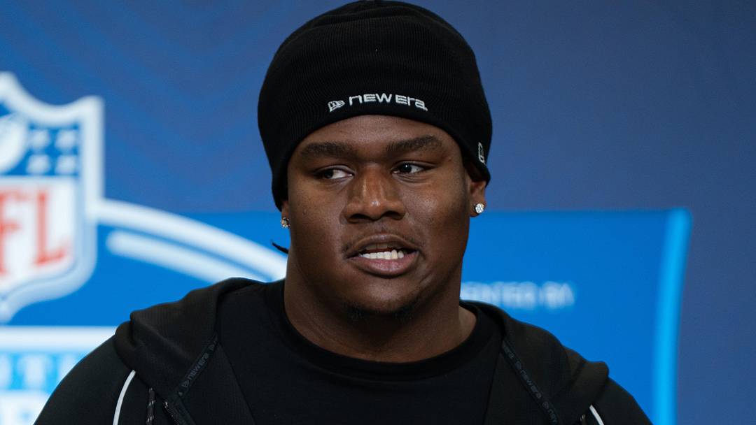 Kentucky offensive lineman Jalen Farmer speaks to members of the media