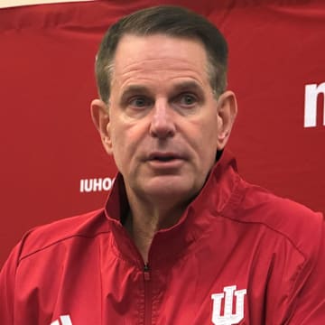 Indiana football coach Curt Cignetti spoke to the media Nov. 3, 2025, in the Don Croftcheck Team Room at Memorial Stadium.